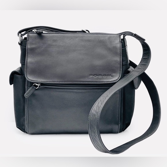 Fossil Handbags - Fossil Black Leather and Nylon Messenger Bag